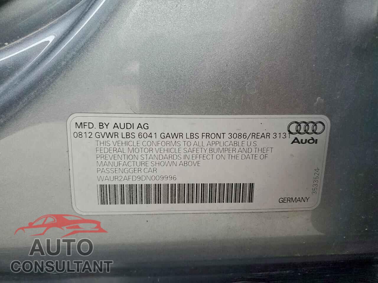 AUDI A8 2013 - WAUR2AFD9DN009996
