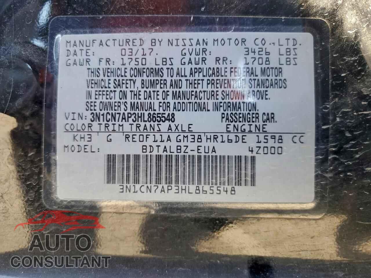 NISSAN VERSA 2017 - 3N1CN7AP3HL865548