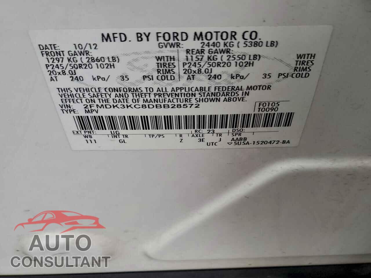 FORD EDGE 2013 - 2FMDK3KC8DBB28572