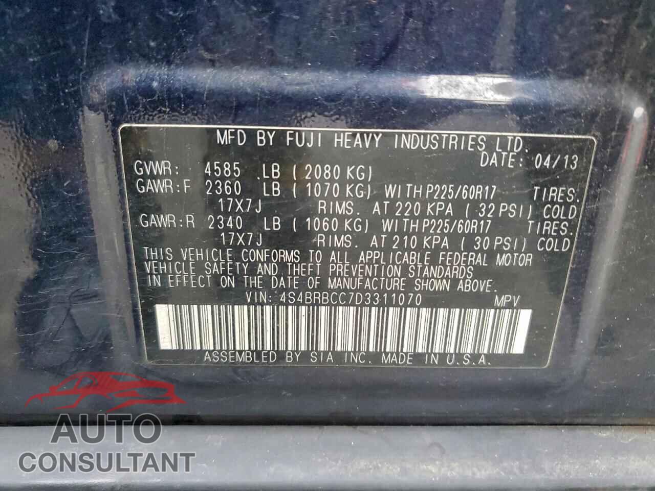 SUBARU OUTBACK 2013 - 4S4BRBCC7D3311070