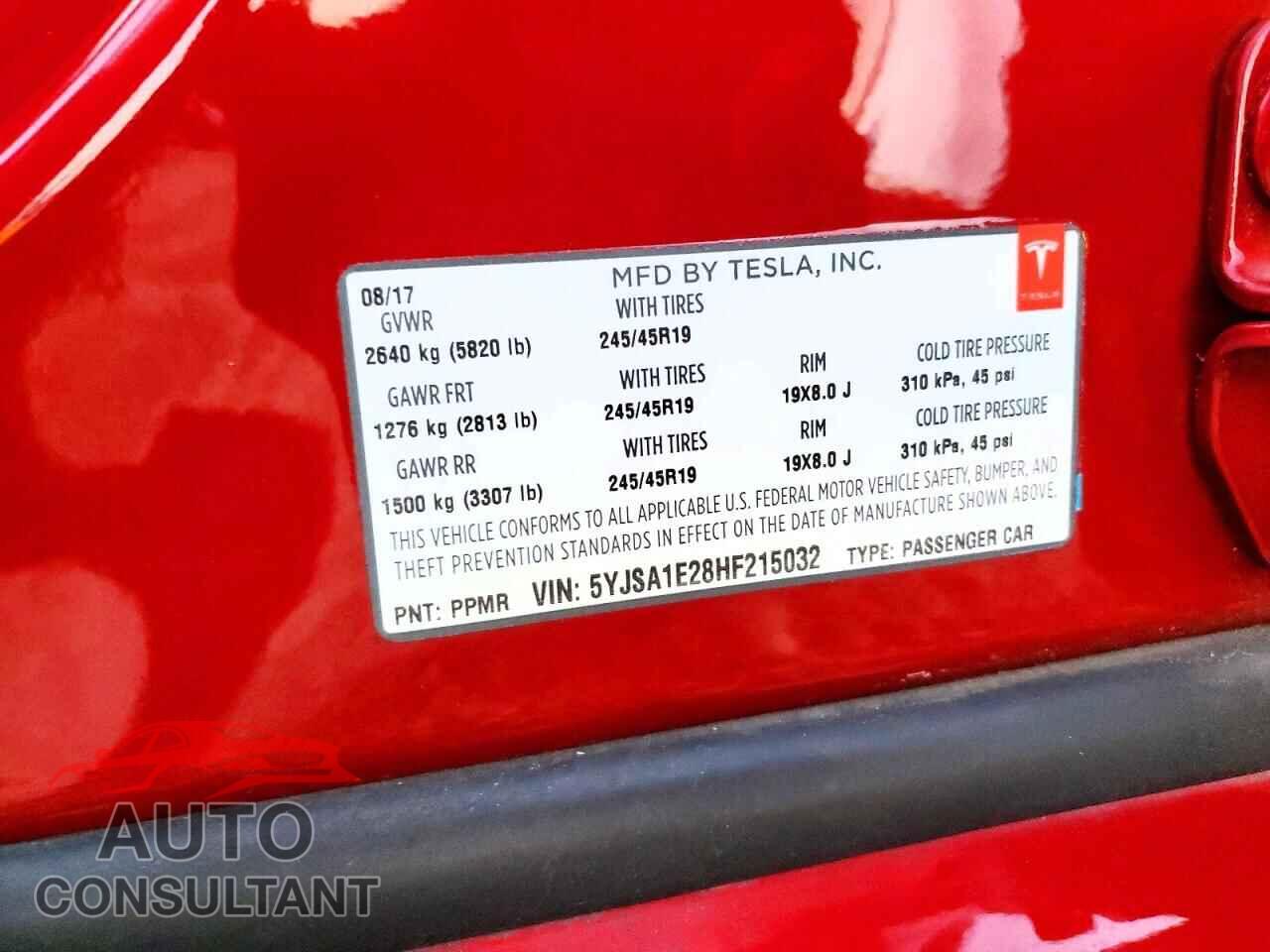 TESLA MODEL S 2017 - 5YJSA1E28HF215032