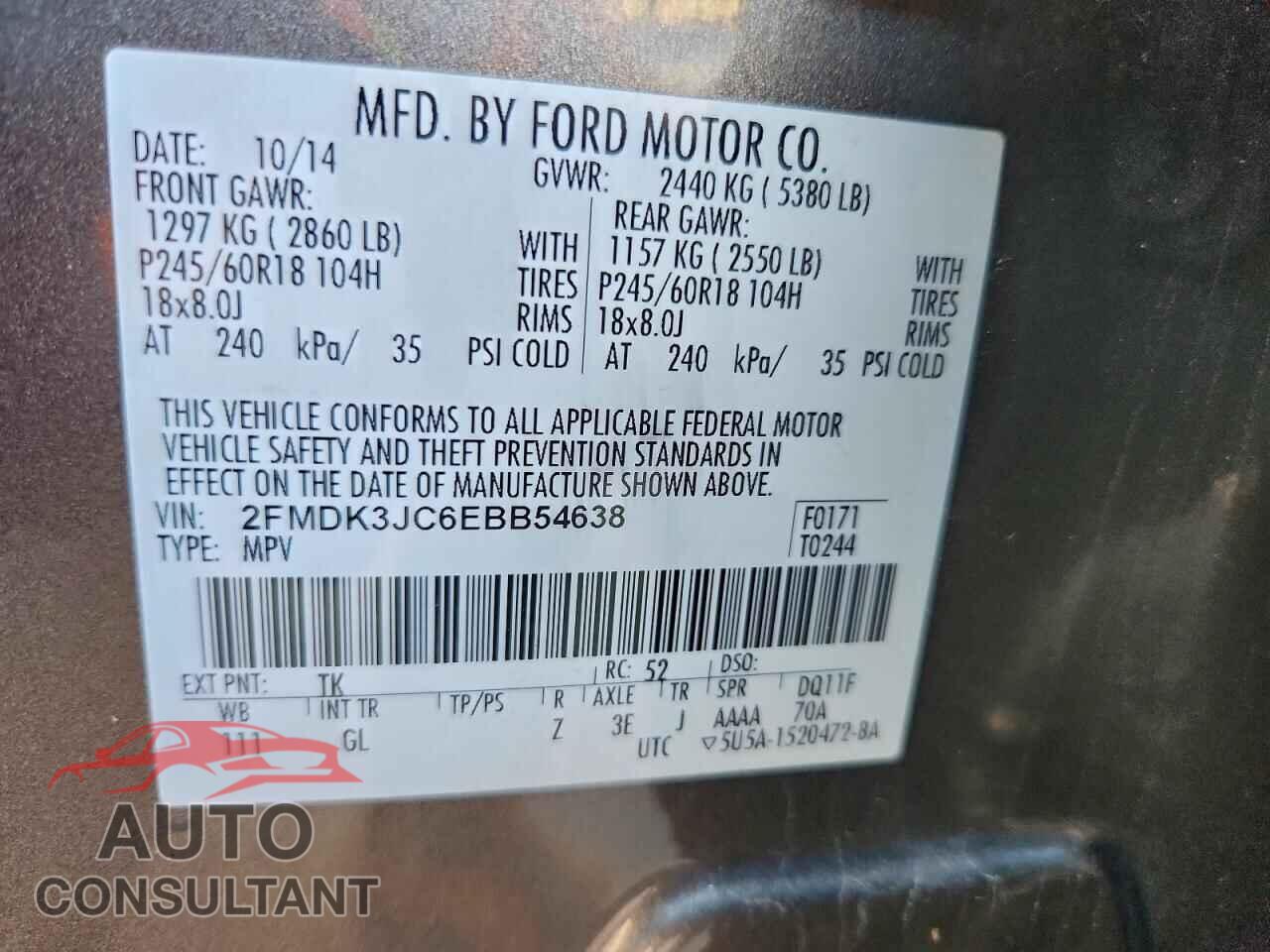 FORD EDGE 2014 - 2FMDK3JC6EBB54638