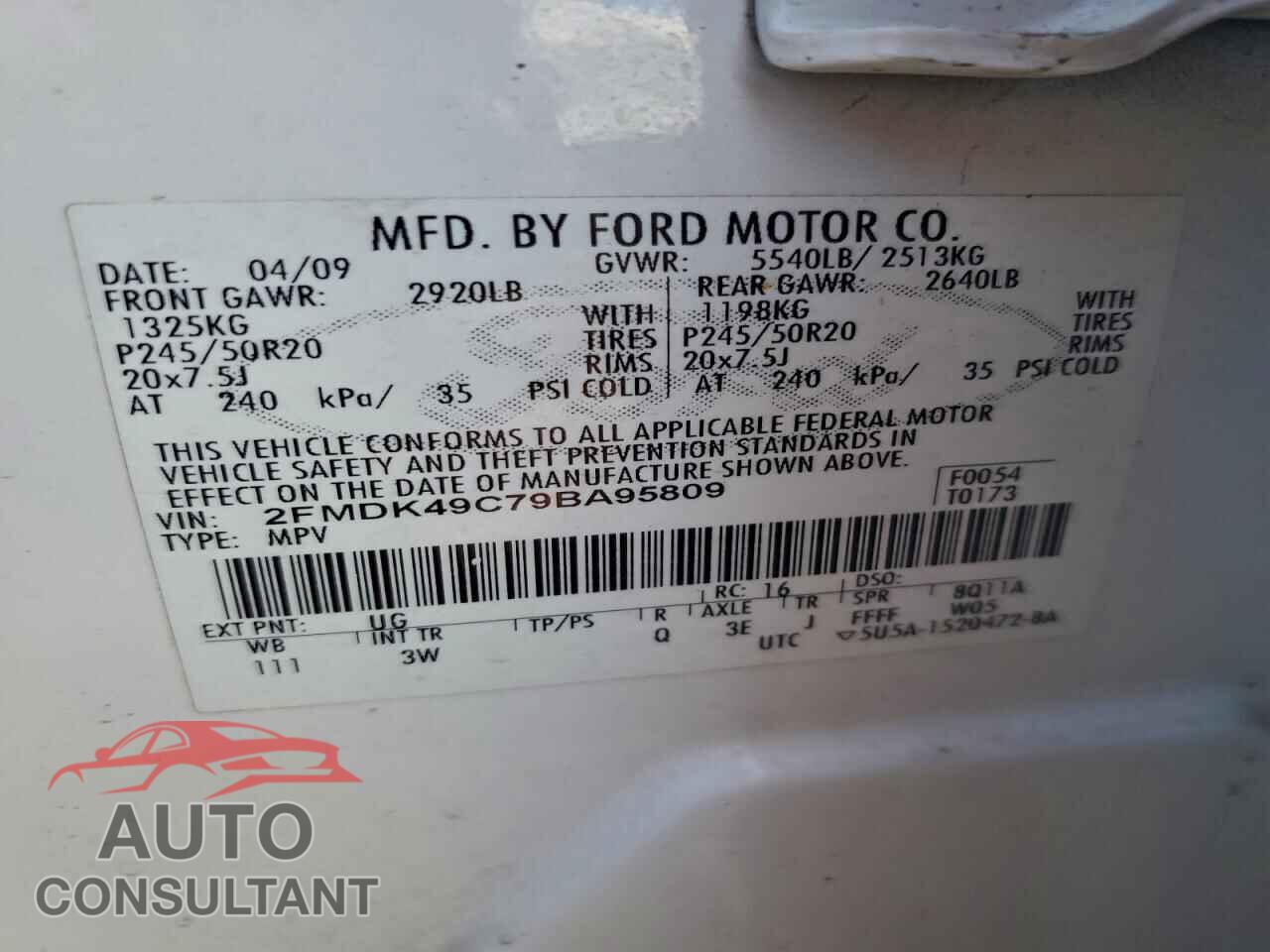 FORD EDGE 2009 - 2FMDK49C79BA95809