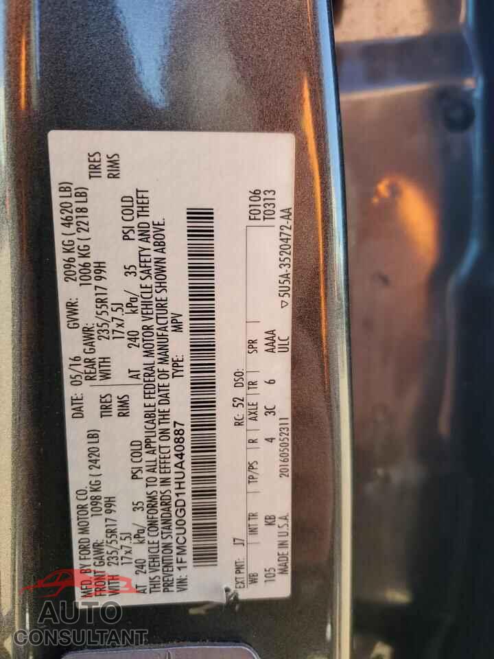 FORD ESCAPE 2017 - 1FMCU0GD1HUA40887