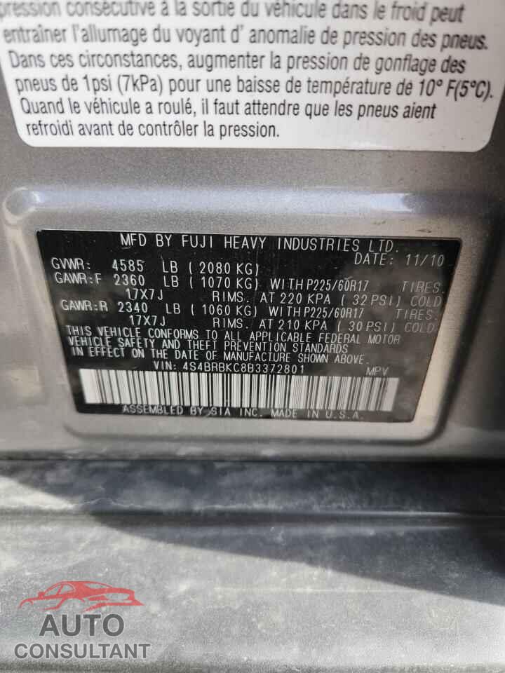 SUBARU OUTBACK 2011 - 4S4BRBKC8B3372801