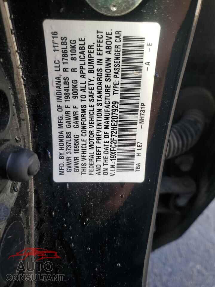 HONDA CIVIC 2017 - 19XFC2F72HE207929