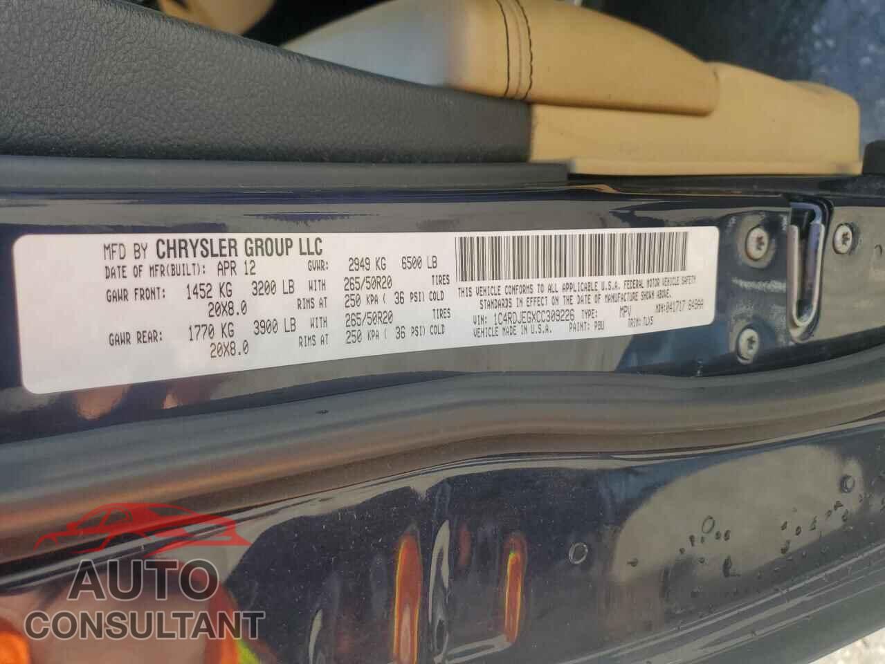 DODGE DURANGO 2012 - 1C4RDJEGXCC309226