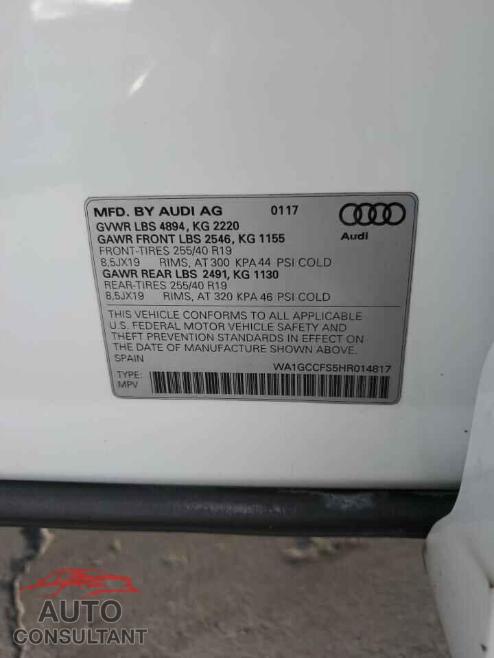 AUDI Q3 2017 - WA1GCCFS5HR014817