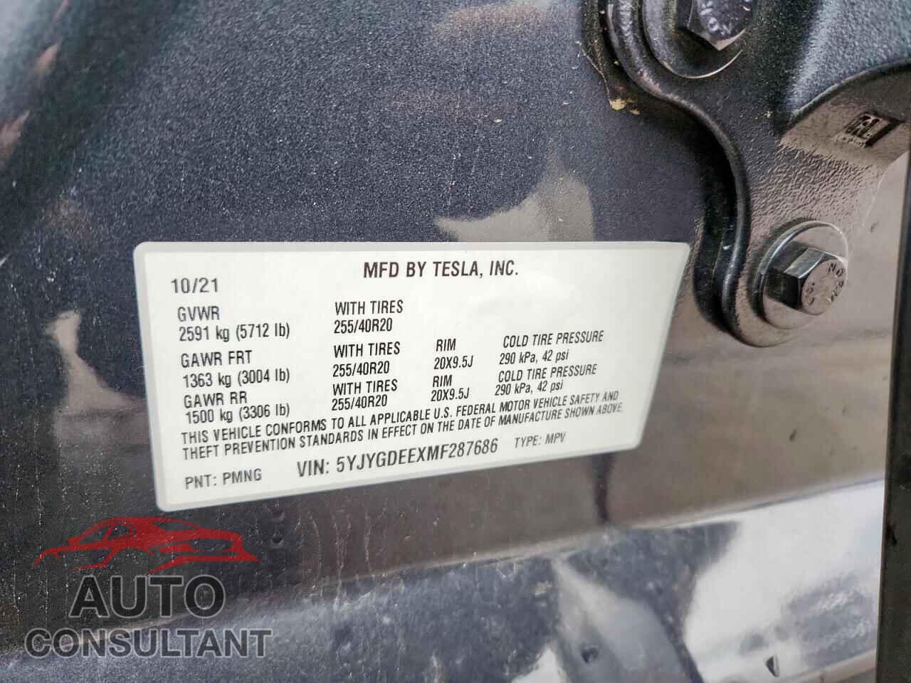 TESLA MODEL Y 2021 - 5YJYGDEEXMF287686