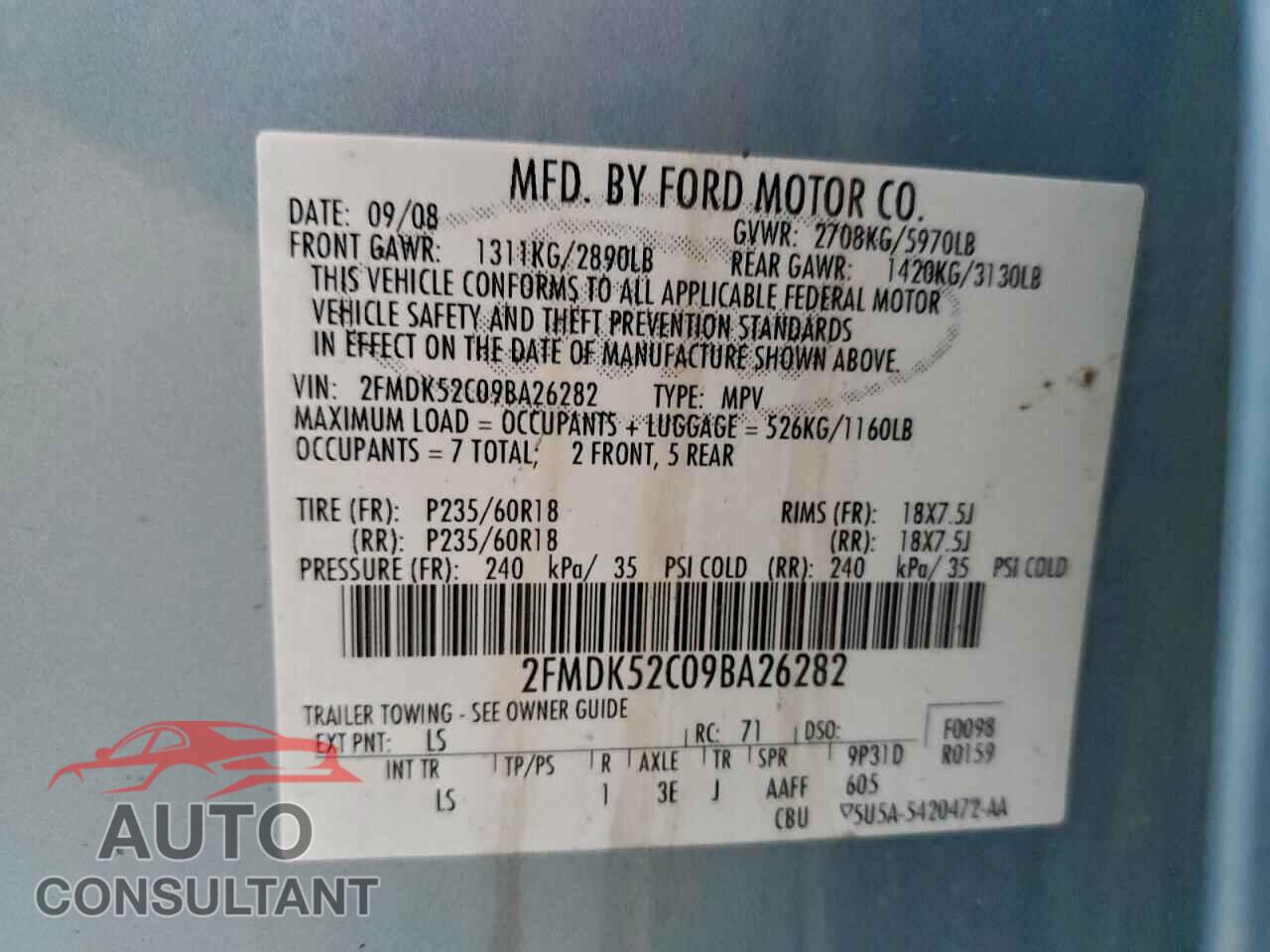 FORD FLEX 2009 - 2FMDK52C09BA26282