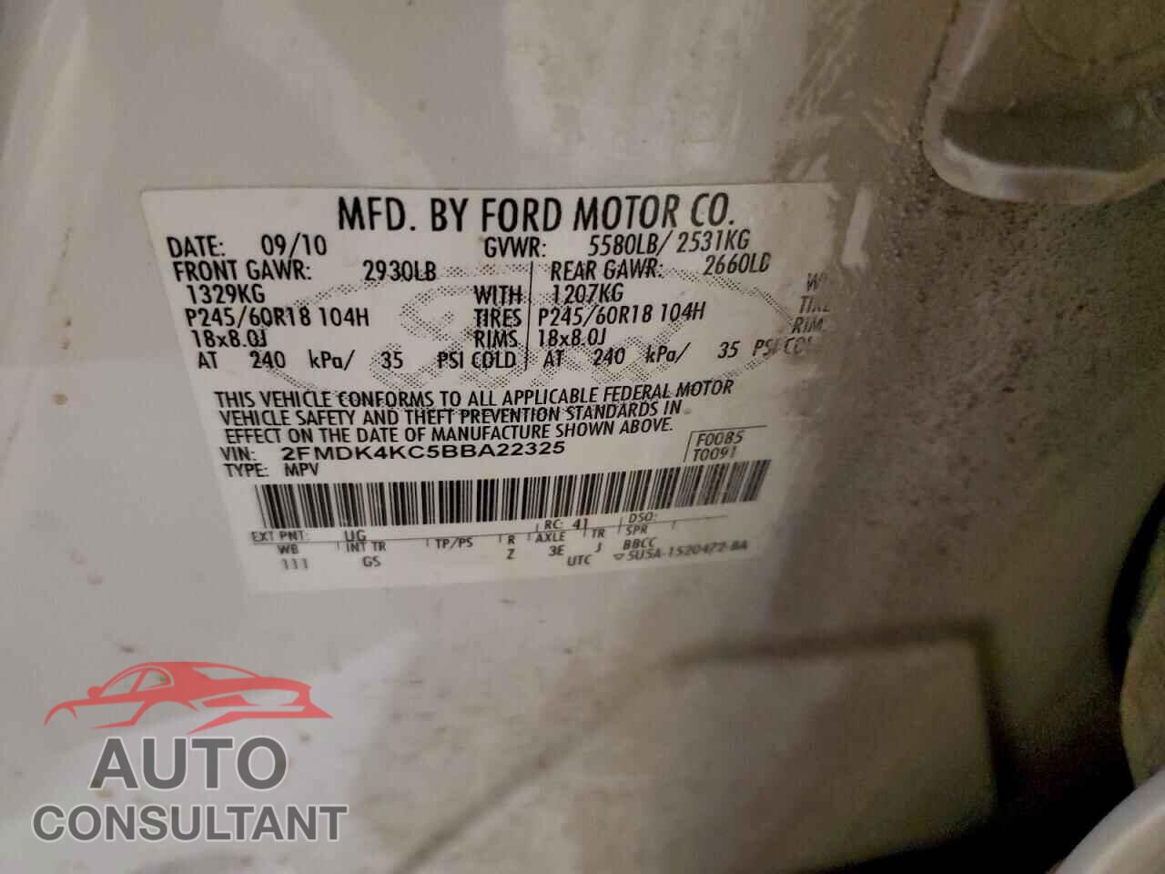FORD EDGE 2011 - 2FMDK4KC5BBA22325
