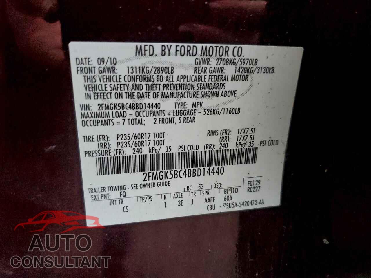 FORD FLEX 2011 - 2FMGK5BC4BBD14440