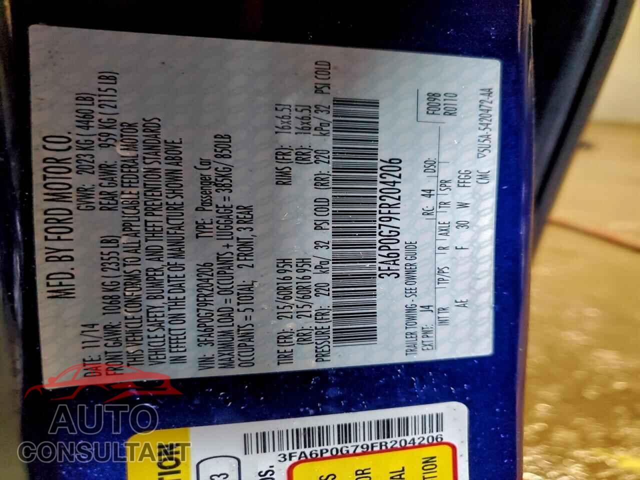 FORD FUSION 2015 - 3FA6P0G79FR204206