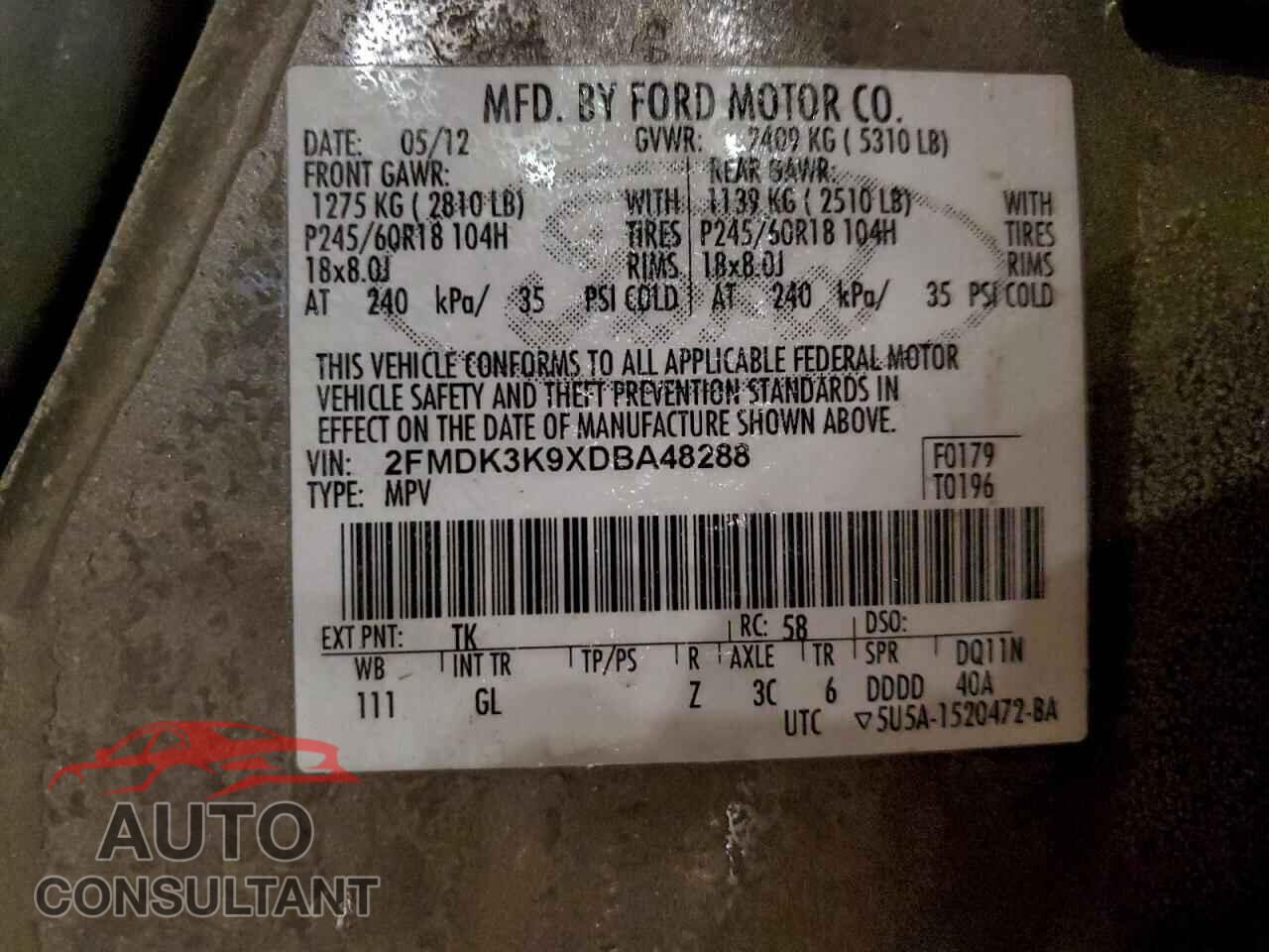 FORD EDGE 2013 - 2FMDK3K9XDBA48288