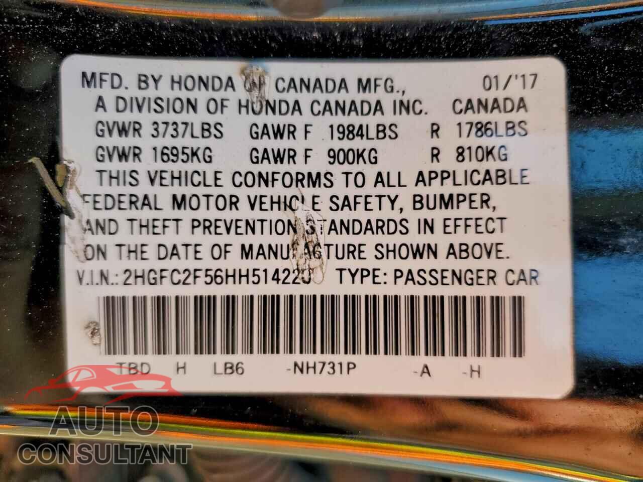 HONDA CIVIC 2017 - 2HGFC2F56HH514220