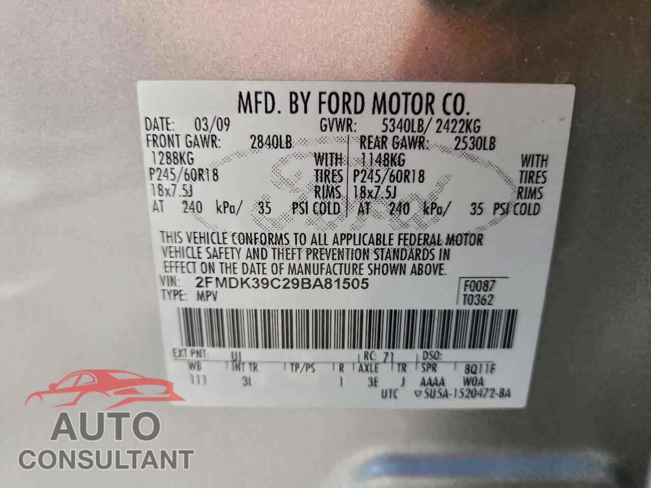 FORD EDGE 2009 - 2FMDK39C29BA81505