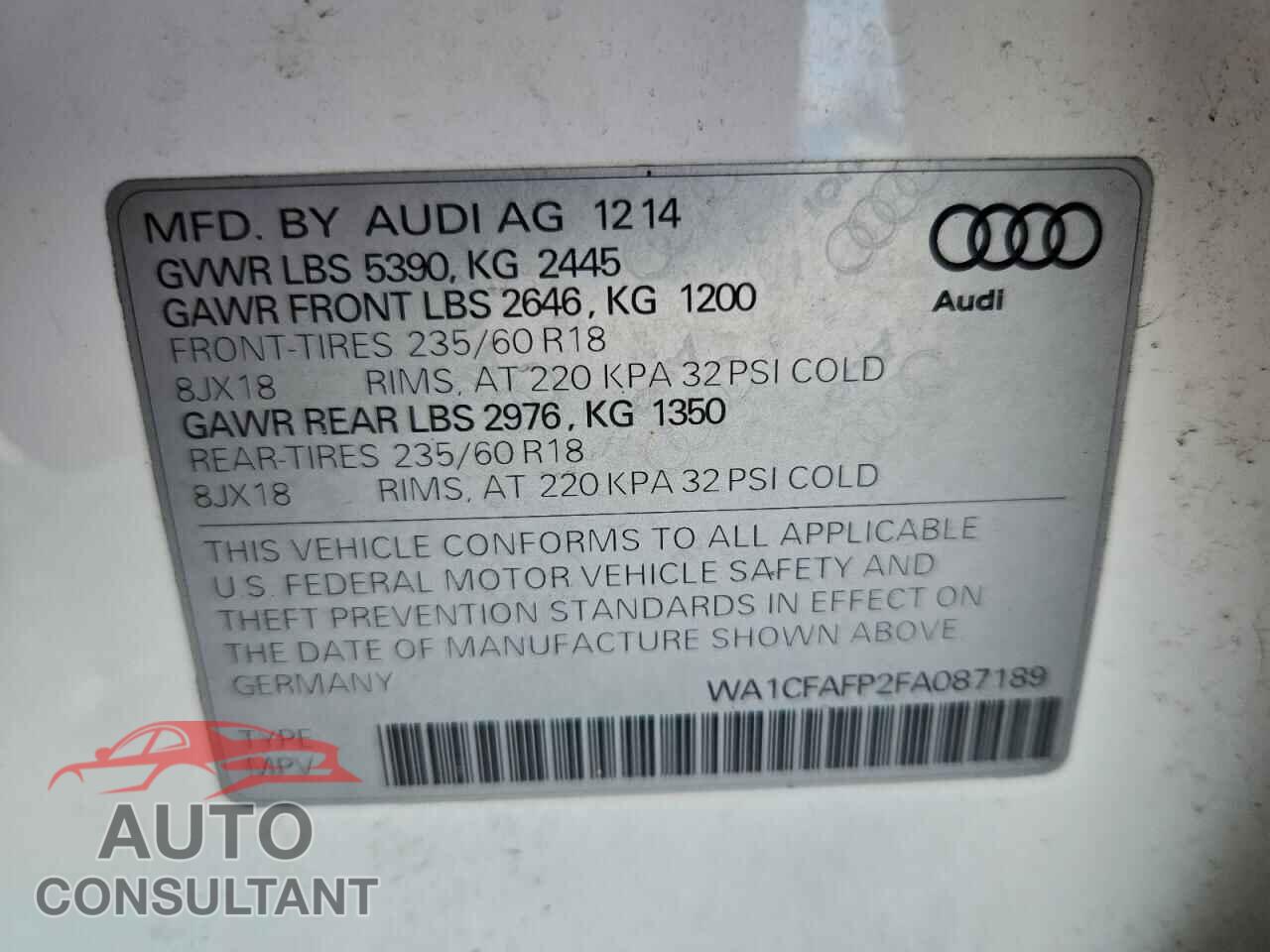 AUDI Q5 2015 - WA1CFAFP2FA087189