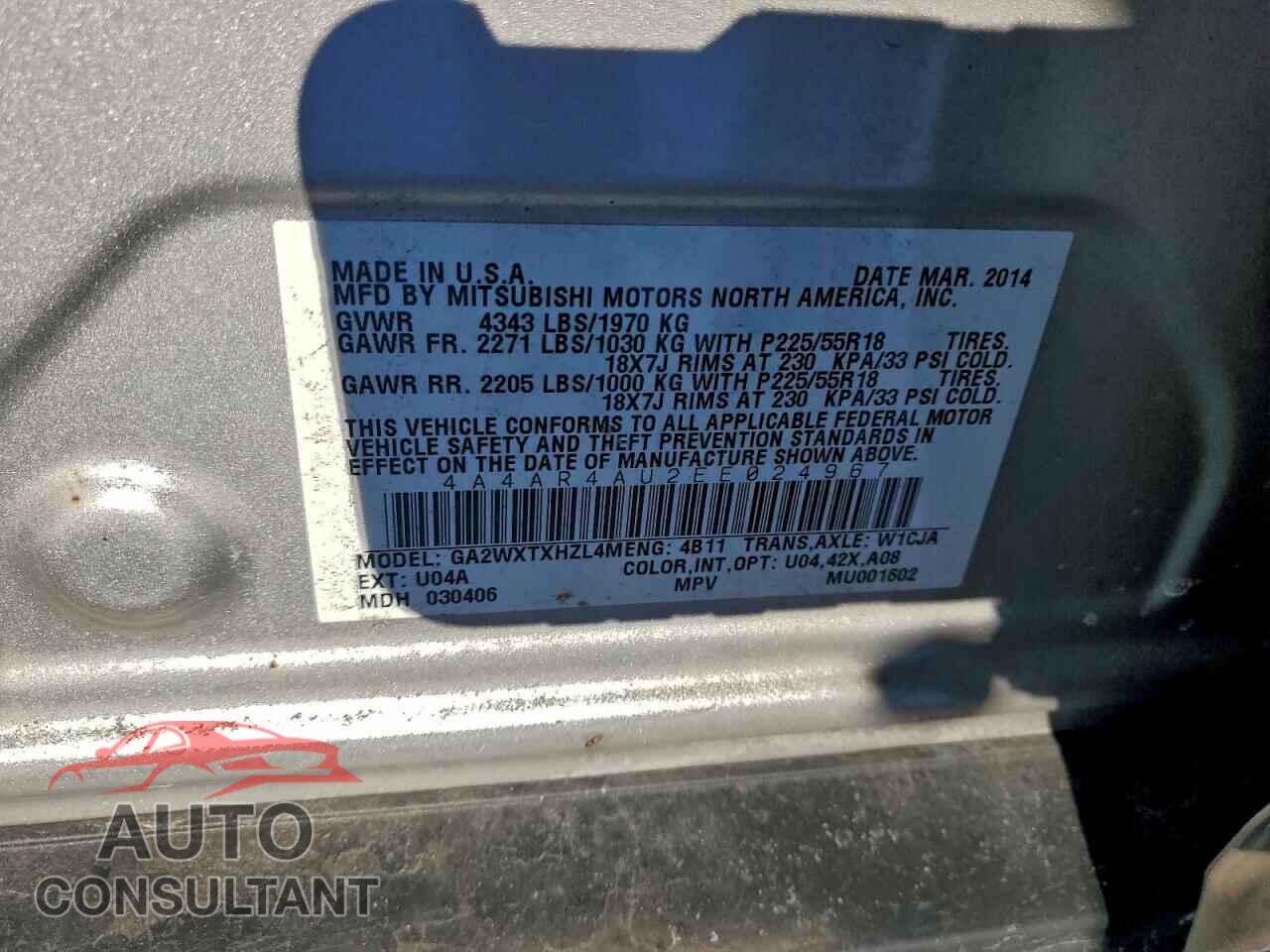 MITSUBISHI OUTLANDER 2014 - 4A4AR4AU2EE024967