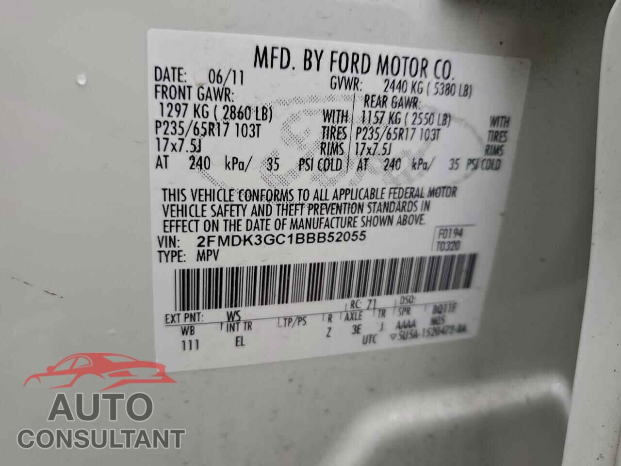 FORD EDGE 2011 - 2FMDK3GC1BBB52055