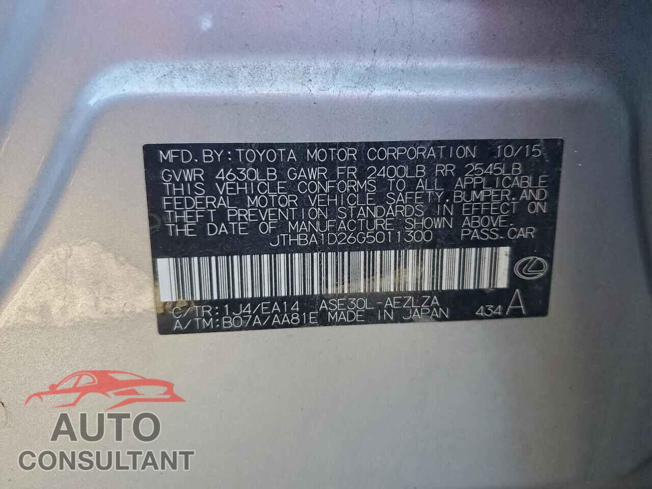 LEXUS IS 2016 - JTHBA1D26G5011300