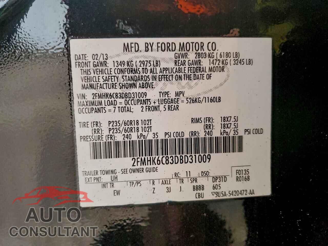 FORD FLEX 2013 - 2FMHK6C83DBD31009