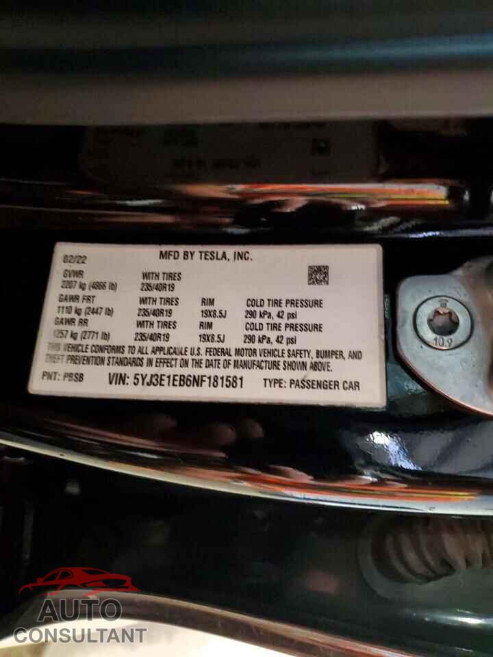 TESLA MODEL 3 2022 - 5YJ3E1EB6NF181581