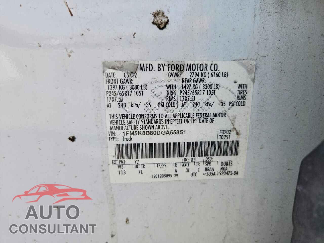 FORD EXPLORER 2013 - 1FM5K8B80DGA55851