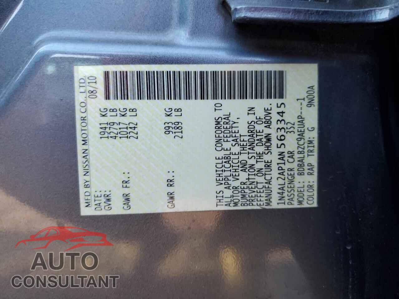 NISSAN ALTIMA 2010 - 1N4AL2AP1AN563345