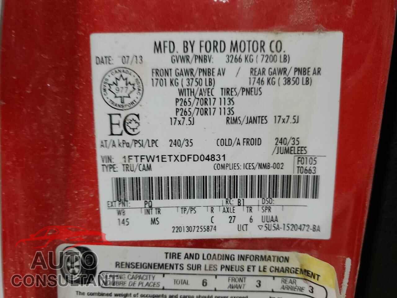 FORD F-150 2013 - 1FTFW1ETXDFD04831