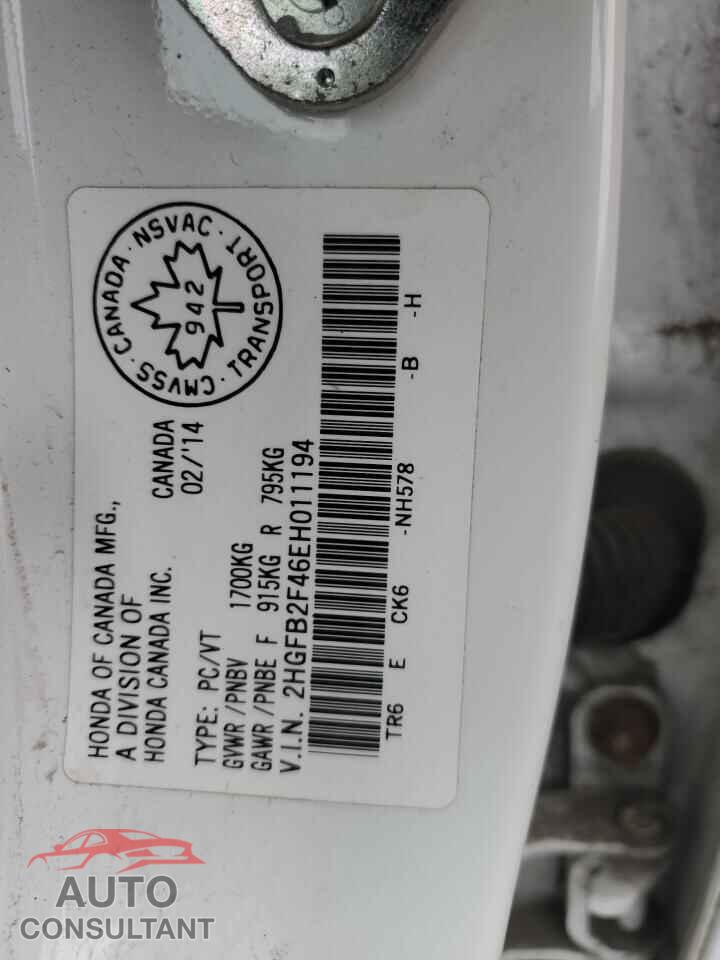 HONDA CIVIC 2014 - 2HGFB2F46EH011194