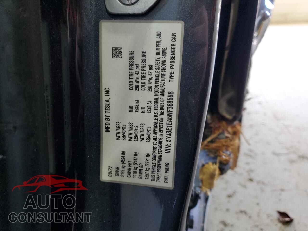 TESLA MODEL 3 2022 - 5YJ3E1EA5NF368558
