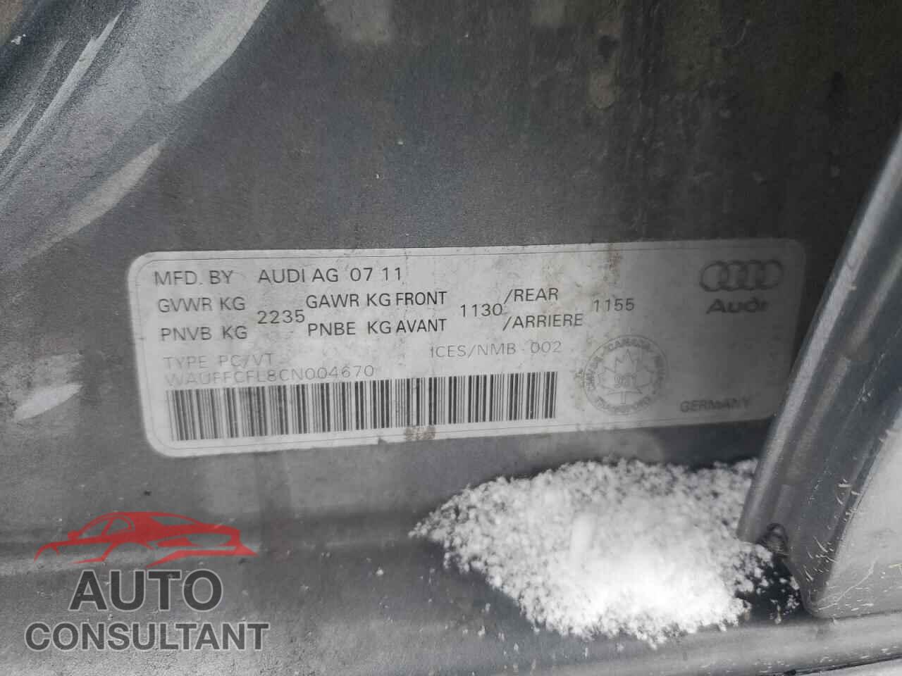 AUDI A4 2012 - WAUFFCFL8CN004670