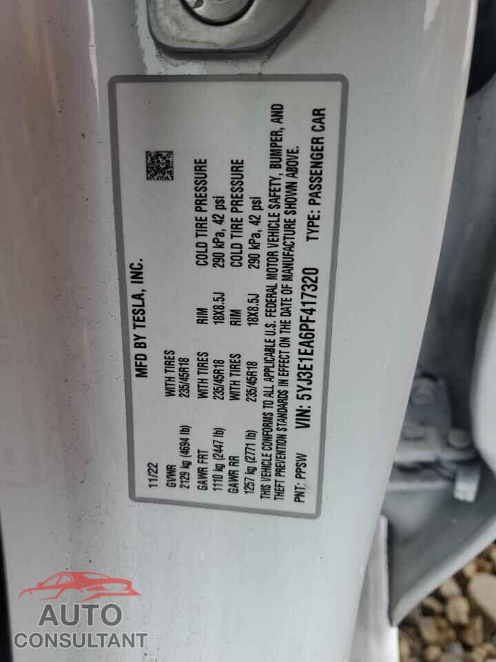 TESLA MODEL 3 2023 - 5YJ3E1EA6PF417320