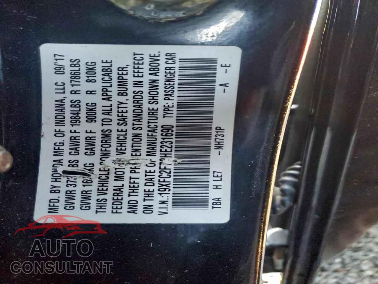 HONDA CIVIC 2017 - 19XFC2F73HE231690