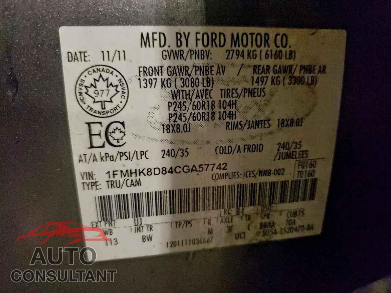FORD EXPLORER 2012 - 1FMHK8D84CGA57742