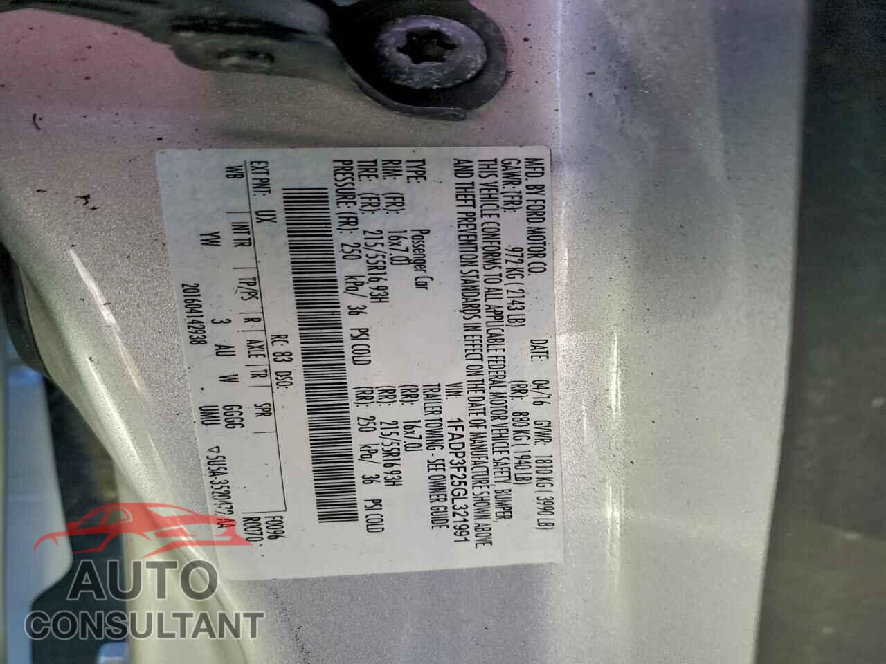 FORD FOCUS 2016 - 1FADP3F25GL321991