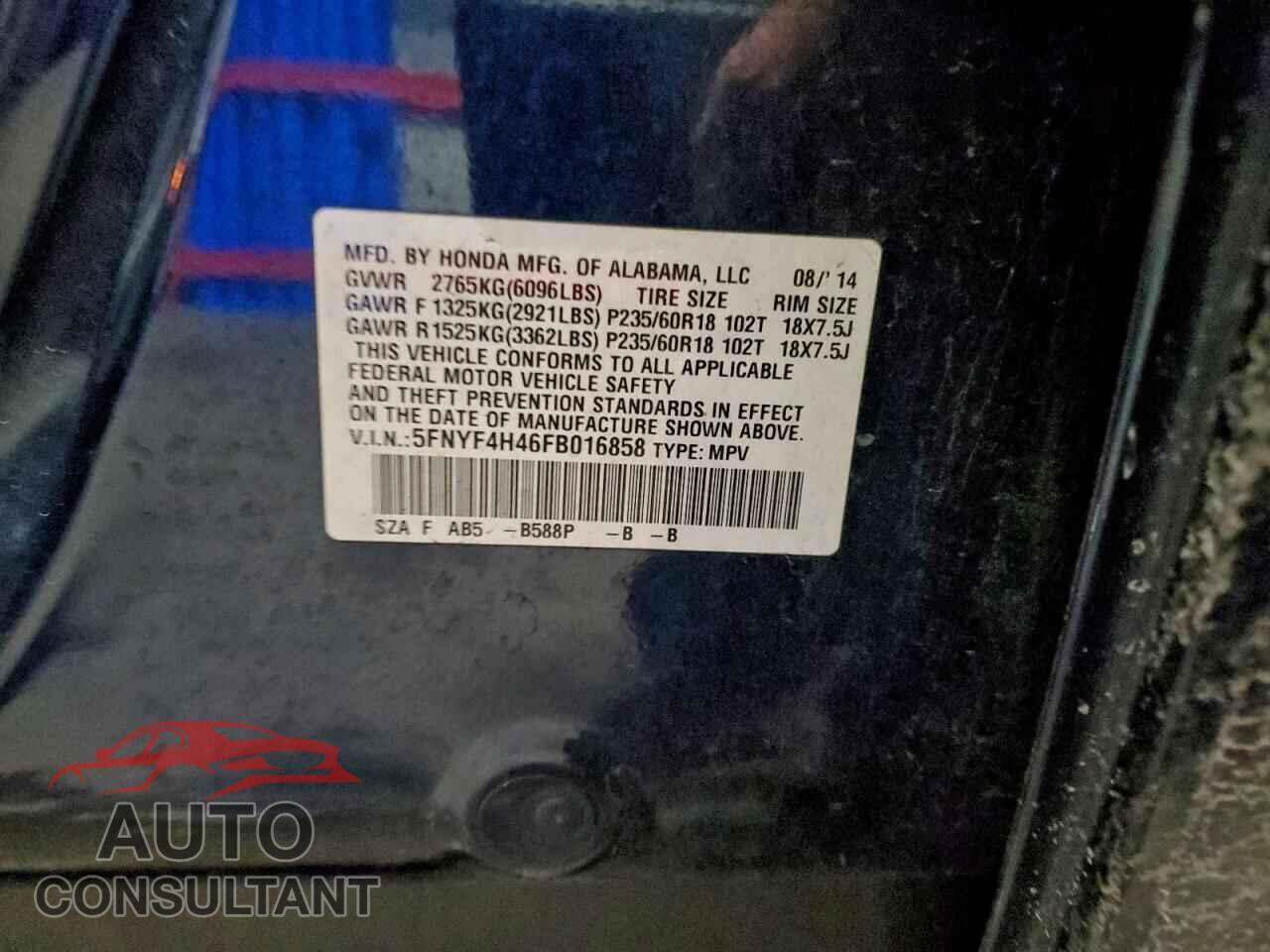 HONDA PILOT 2015 - 5FNYF4H46FB016858