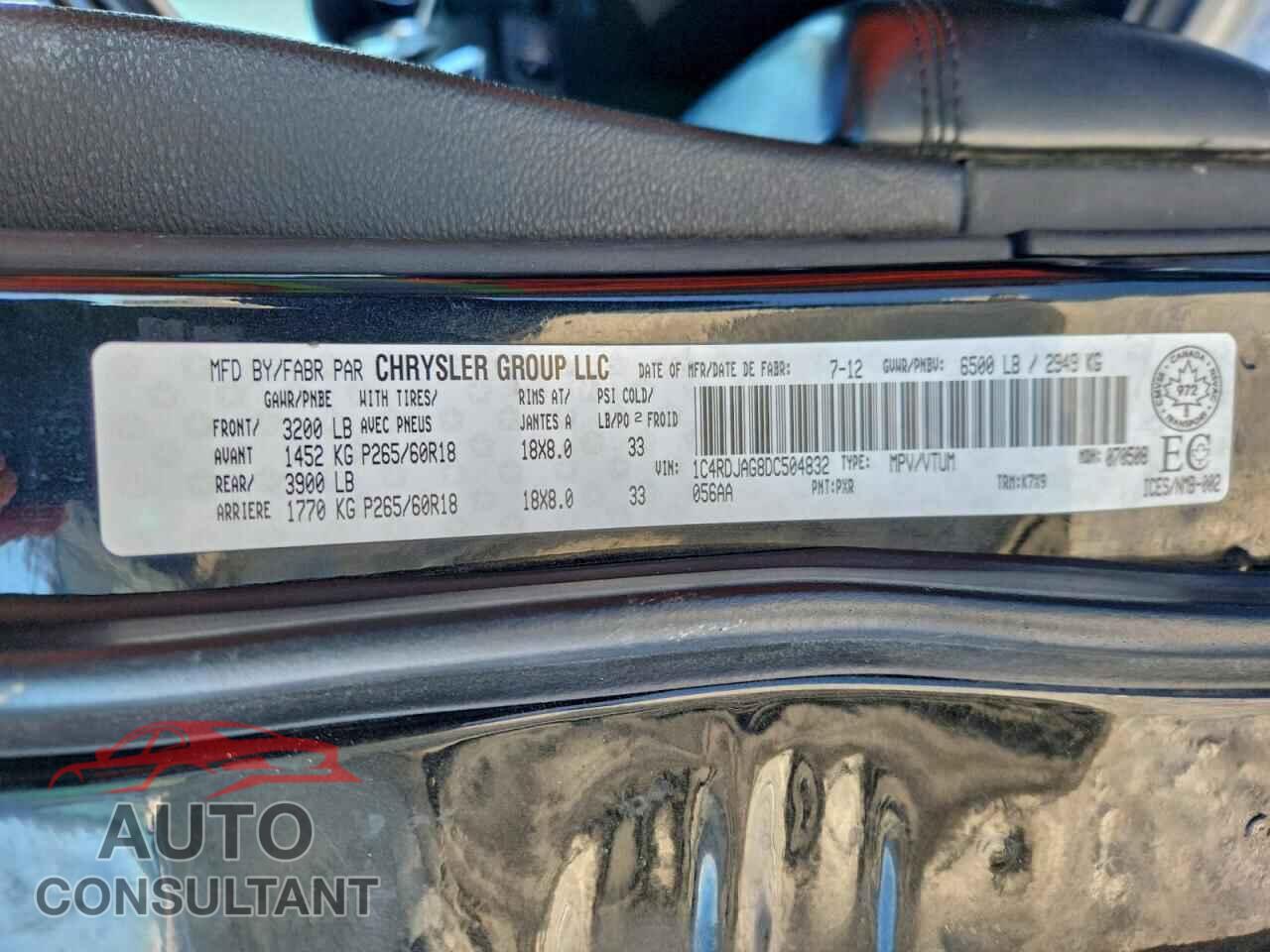 DODGE DURANGO 2013 - 1C4RDJAG8DC504832