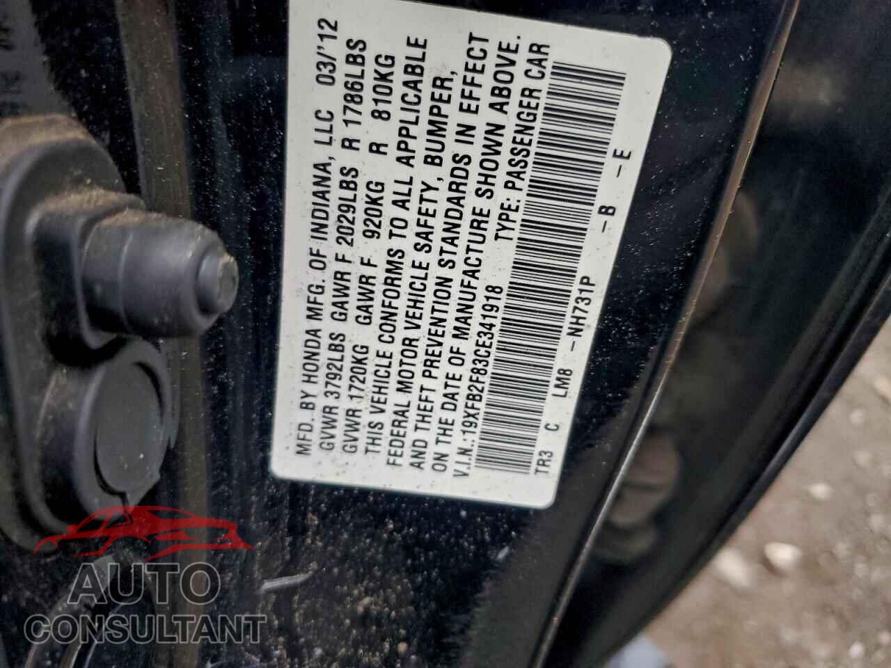 HONDA CIVIC 2012 - 19XFB2F83CE341918