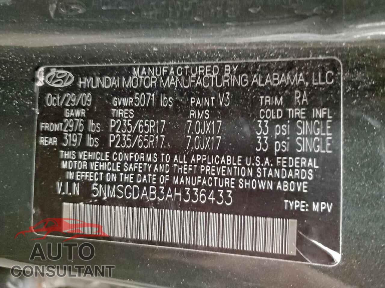 HYUNDAI SANTA FE 2010 - 5NMSGDAB3AH336433