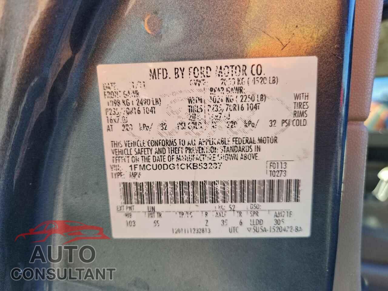 FORD ESCAPE 2012 - 1FMCU0DG1CKB53287
