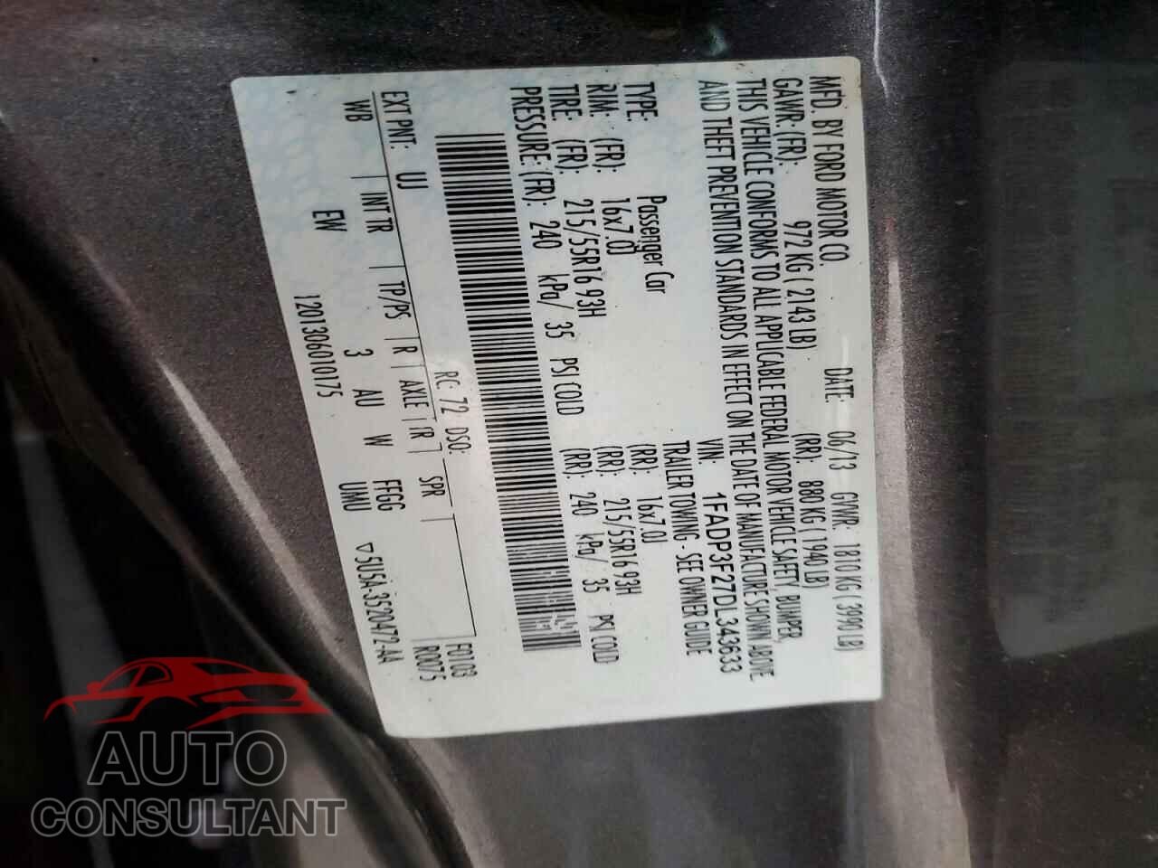 FORD FOCUS 2013 - 1FADP3F27DL343633