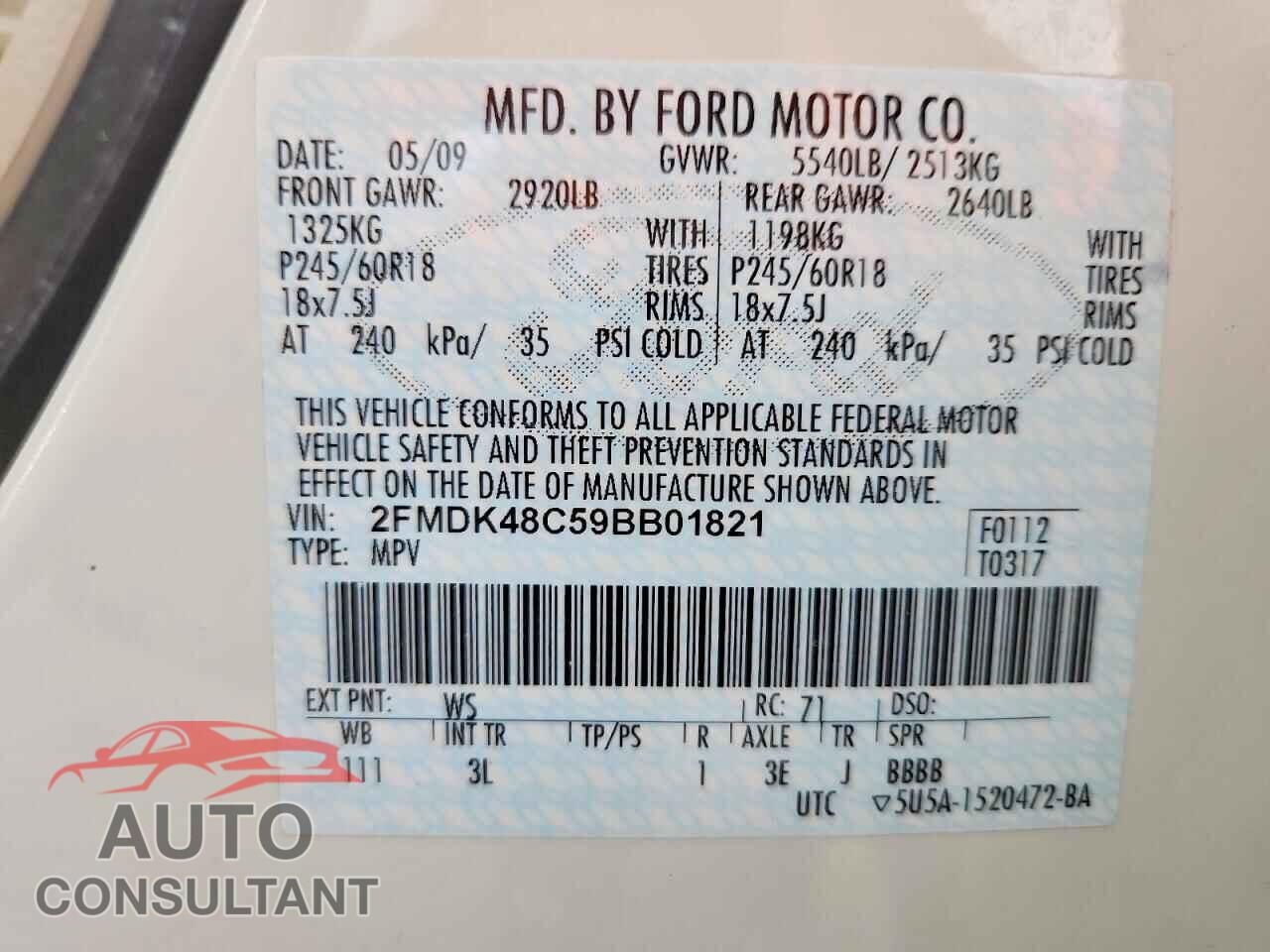 FORD EDGE 2009 - 2FMDK48C59BB01821