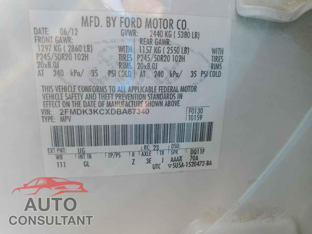 FORD EDGE 2013 - 2FMDK3KCXDBA67340