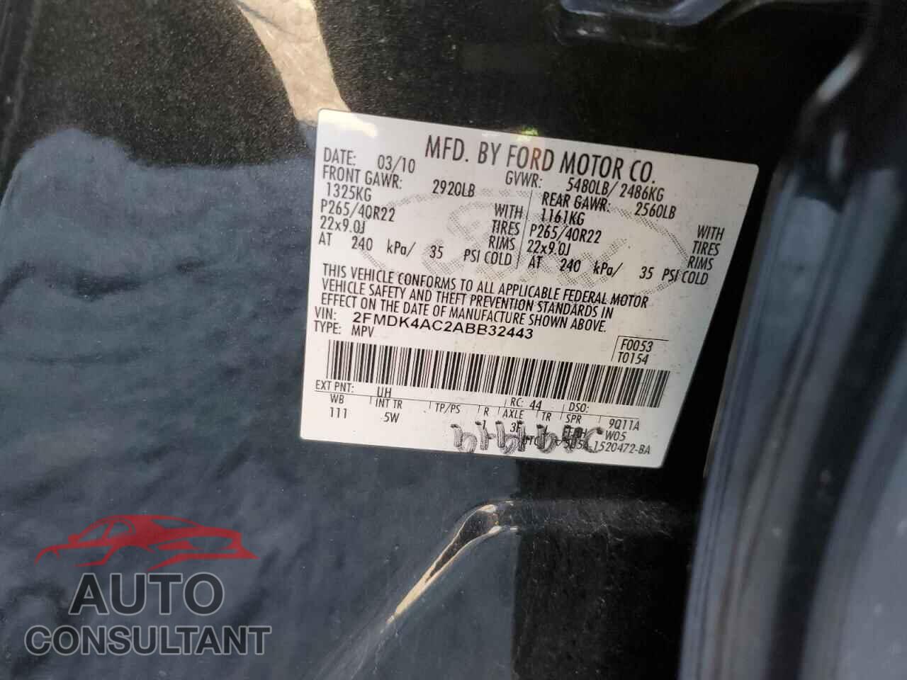 FORD EDGE 2010 - 2FMDK4AC2ABB32443