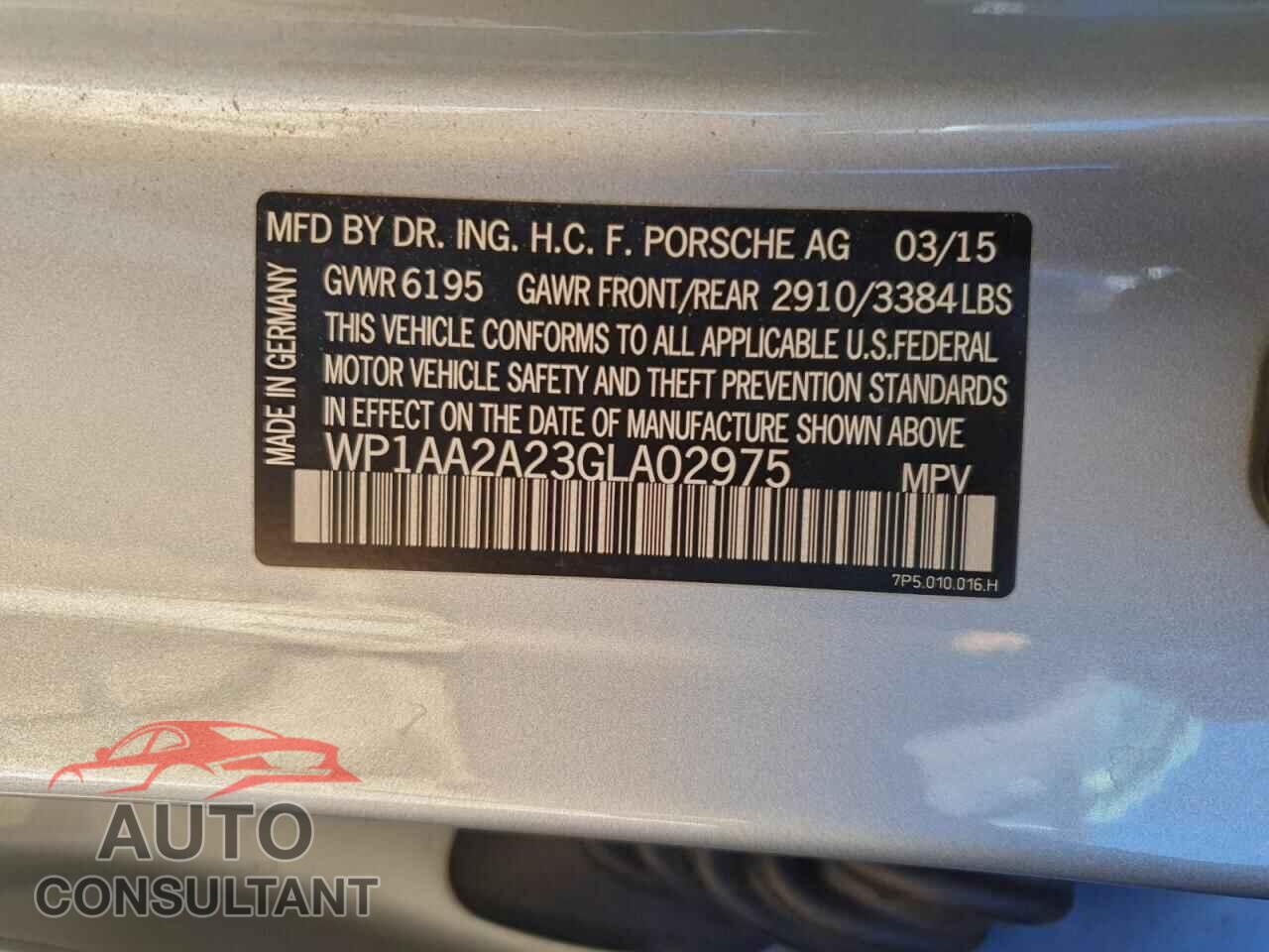 PORSCHE CAYENNE 2016 - WP1AA2A23GLA02975