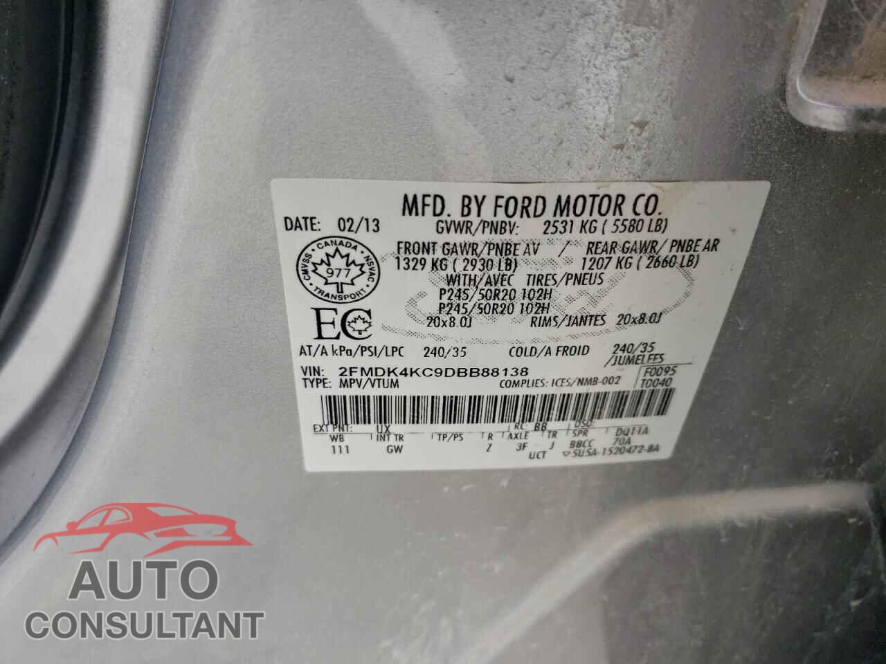 FORD EDGE 2013 - 2FMDK4KC9DBB88138