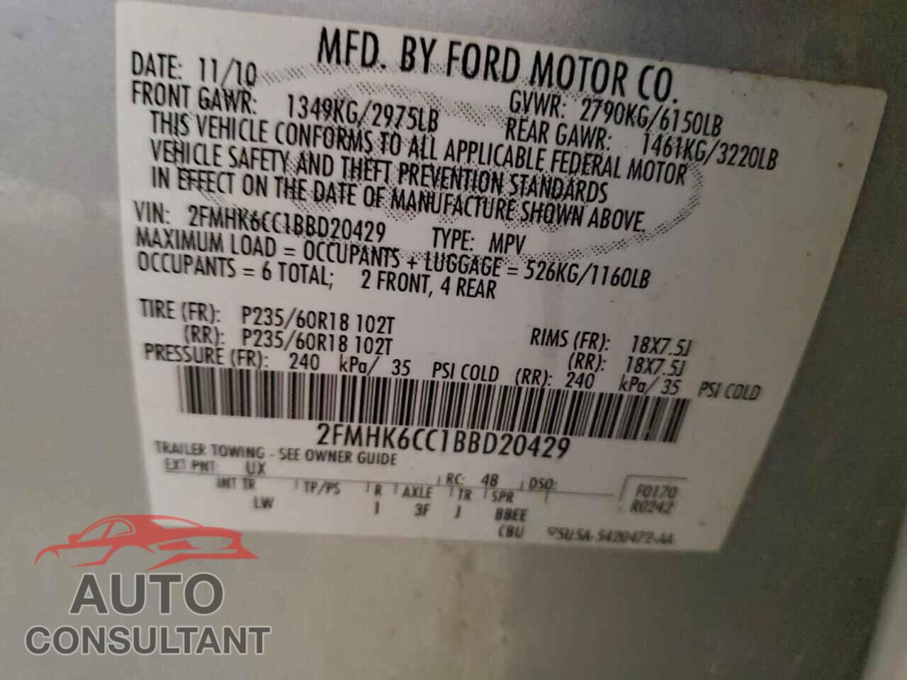 FORD FLEX 2011 - 2FMHK6CC1BBD20429