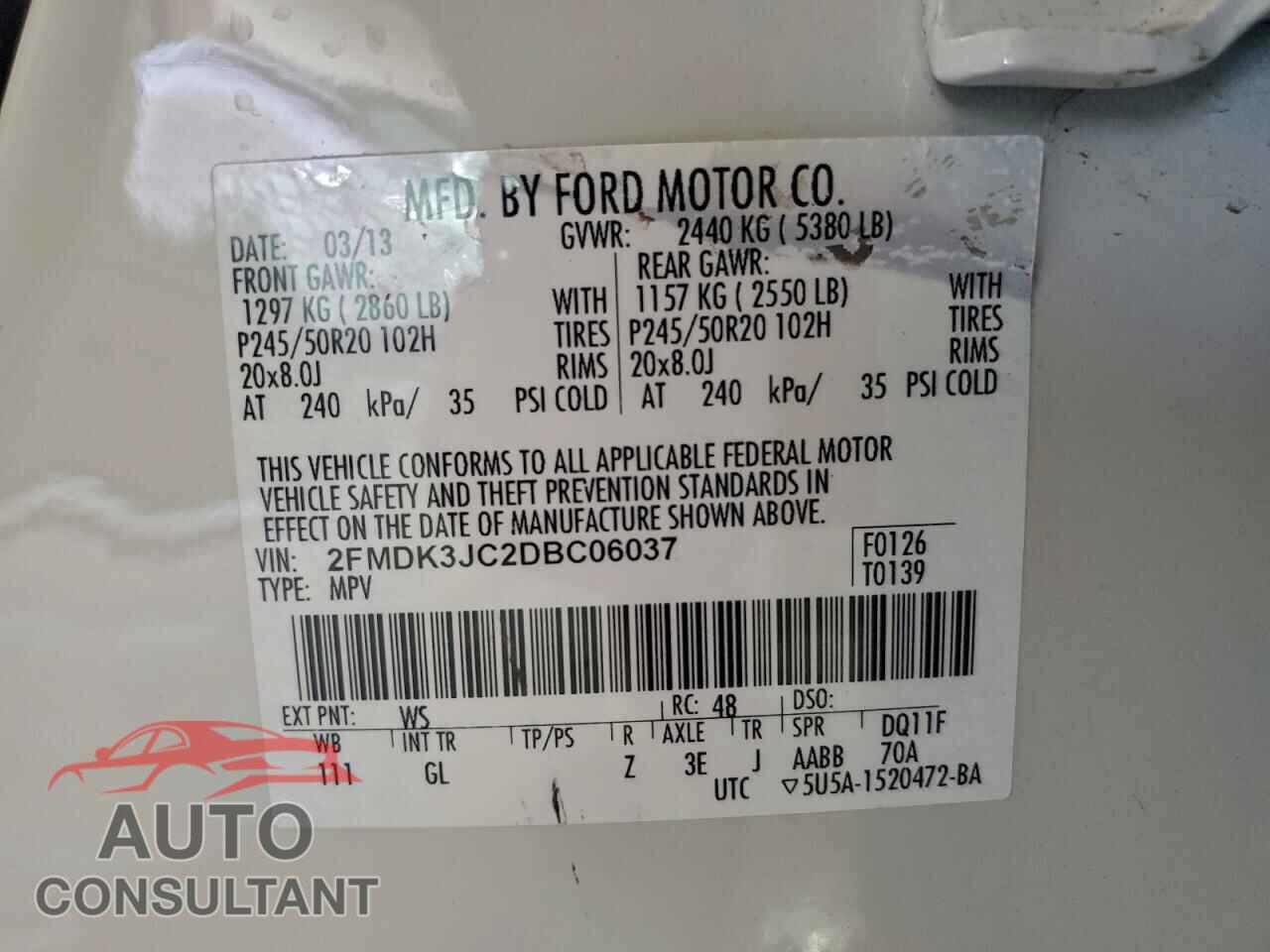 FORD EDGE 2013 - 2FMDK3JC2DBC06037