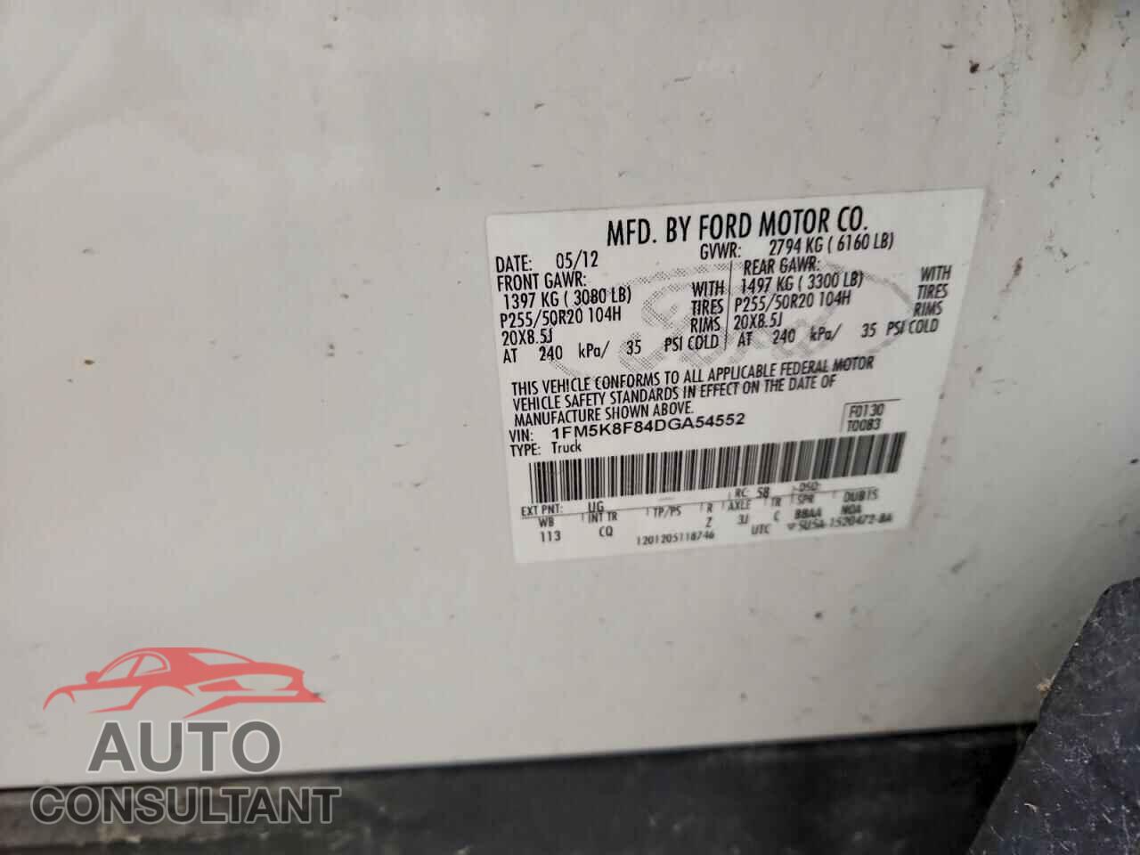 FORD EXPLORER 2013 - 1FM5K8F84DGA54552